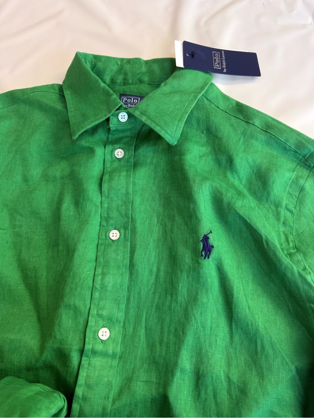 Polo by Ralph Lauren Green Linen Button-Down Shirt - Picture 3 of 4